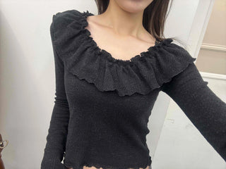 Casual Ribbon Letter Crop Long Sleeve T-shirt