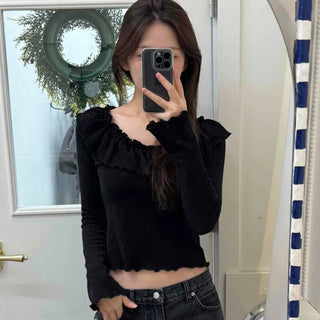 Casual Ribbon Letter Crop Long Sleeve T-shirt