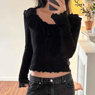 Casual Ribbon Letter Crop Long Sleeve T-shirt