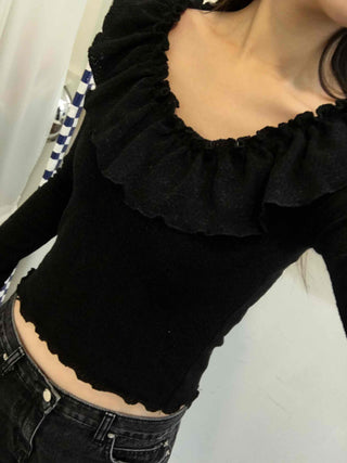 Casual Ribbon Letter Crop Long Sleeve T-shirt