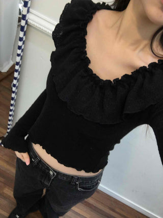 Casual Ribbon Letter Crop Long Sleeve T-shirt