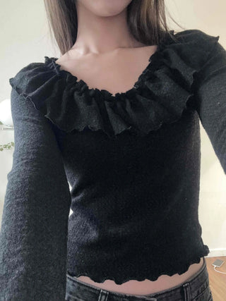 Casual Ribbon Letter Crop Long Sleeve T-shirt