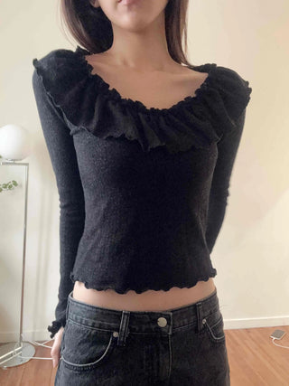 Casual Ribbon Letter Crop Long Sleeve T-shirt