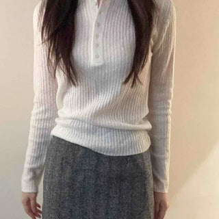 Soft Cotton Collar Button Point Bottle Neck Knit