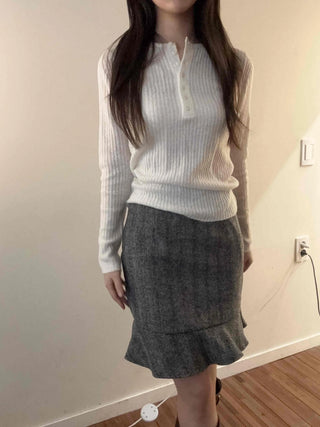 Soft Cotton Collar Button Point Bottle Neck Knit