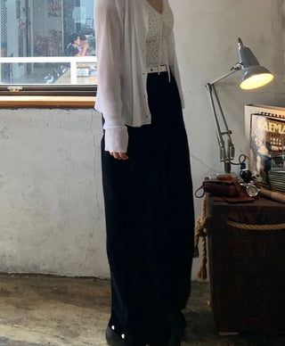 Chero Linen Ribbed V-Neck Long Sleeve Cardigan