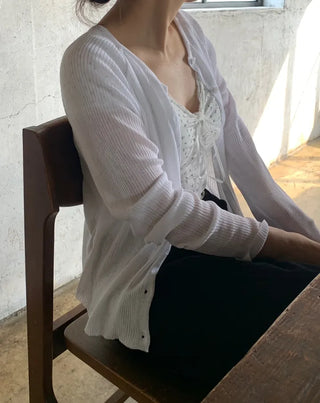 Chero Linen Ribbed V-Neck Long Sleeve Cardigan