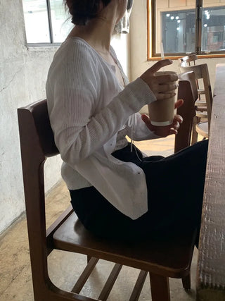 Chero Linen Ribbed V-Neck Long Sleeve Cardigan