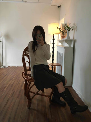 Autumn Mood Front Shirred Balloon Midi Skirt
