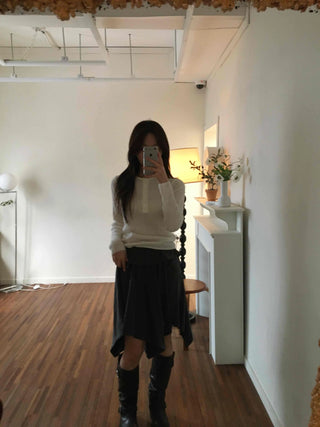 Autumn Mood Front Shirred Balloon Midi Skirt