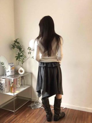 Autumn Mood Front Shirred Balloon Midi Skirt