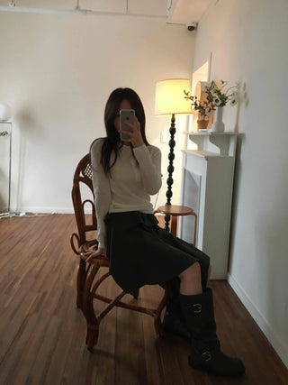 Autumn Mood Front Shirred Balloon Midi Skirt