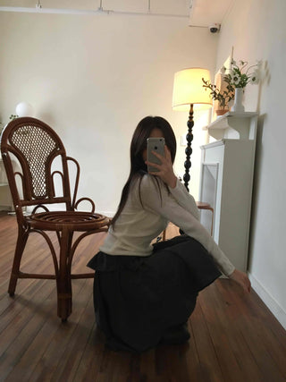 Autumn Mood Front Shirred Balloon Midi Skirt