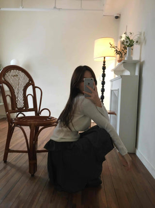 Autumn Mood Front Shirred Balloon Midi Skirt