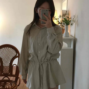Natural Linen Oversized Flare Shirt Dress