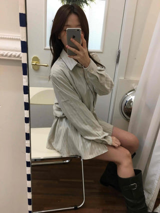 Natural Linen Oversized Flare Shirt Dress