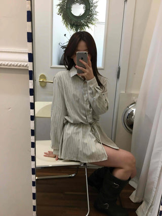 Natural Linen Oversized Flare Shirt Dress
