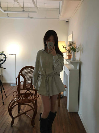 Natural Linen Oversized Flare Shirt Dress