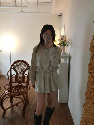 Natural Linen Oversized Flare Shirt Dress