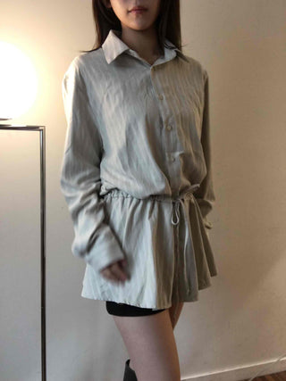 Natural Linen Oversized Flare Shirt Dress