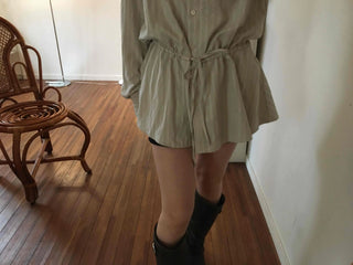 Natural Linen Oversized Flare Shirt Dress