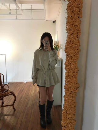 Natural Linen Oversized Flare Shirt Dress