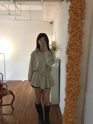 Natural Linen Oversized Flare Shirt Dress