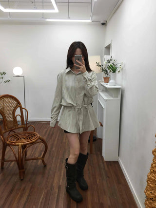Natural Linen Oversized Flare Shirt Dress