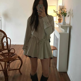 Natural Linen Oversized Flare Shirt Dress
