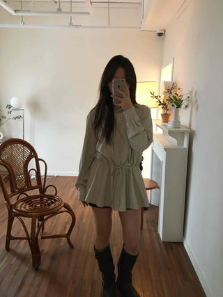 Natural Linen Oversized Flare Shirt Dress