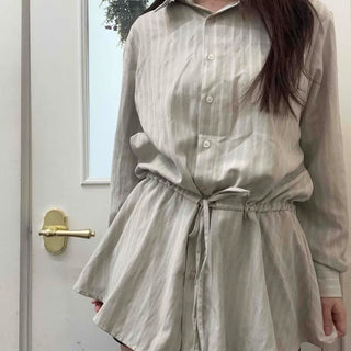 Natural Linen Oversized Flare Shirt Dress