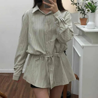 Natural Linen Oversized Flare Shirt Dress