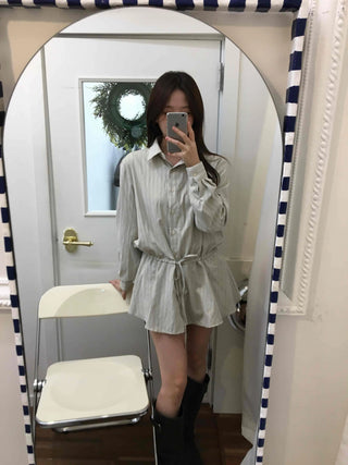Natural Linen Oversized Flare Shirt Dress