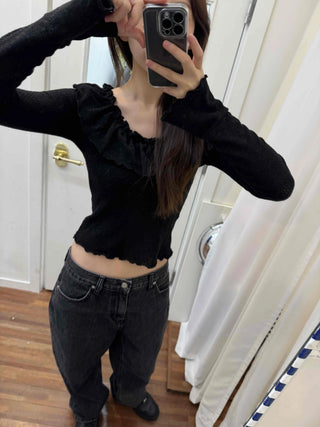 Dark-toned vintage washed loose-fit denim pants
