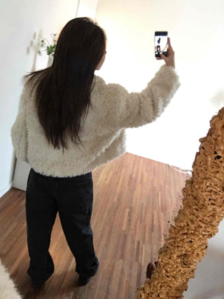 Dark-toned vintage washed loose-fit denim pants