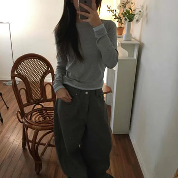 Cargo Pocket Slit Hem Straight Wide Pants