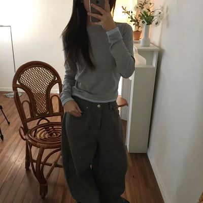 Cargo Pocket Slit Hem Straight Wide Pants
