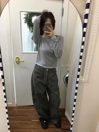 Cargo Pocket Slit Hem Straight Wide Pants