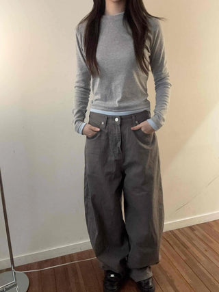 Cargo Pocket Slit Hem Straight Wide Pants