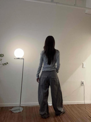 Cargo Pocket Slit Hem Straight Wide Pants