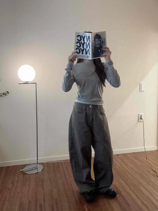 Cargo Pocket Slit Hem Straight Wide Pants