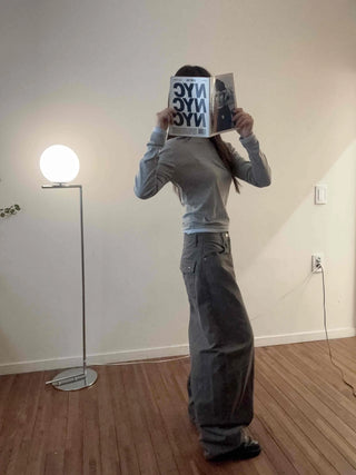 Cargo Pocket Slit Hem Straight Wide Pants