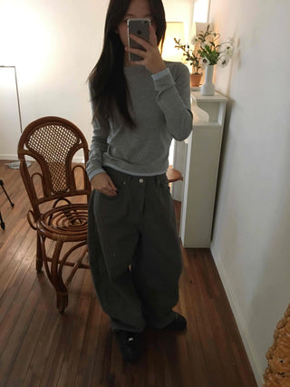 Cargo Pocket Slit Hem Straight Wide Pants