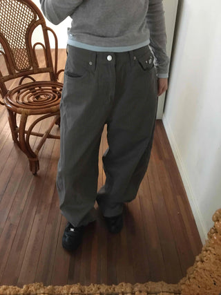 Cargo Pocket Slit Hem Straight Wide Pants