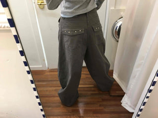 Cargo Pocket Slit Hem Straight Wide Pants
