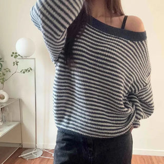 Fluffy Puff Sleeve Asymmetrical Shoulder Line Knit
