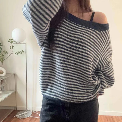 Fluffy Puff Sleeve Asymmetrical Shoulder Line Knit