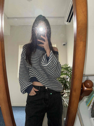 Fluffy Puff Sleeve Asymmetrical Shoulder Line Knit