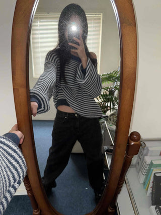 Fluffy Puff Sleeve Asymmetrical Shoulder Line Knit