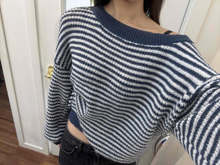 Fluffy Puff Sleeve Asymmetrical Shoulder Line Knit